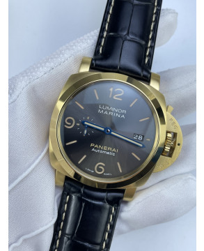 (준비완료/특급배송)NO.3245/VS공장 파네라이 PAM1115 옐로우골드금통 그레이다이얼 블루핸즈 가죽스트랩